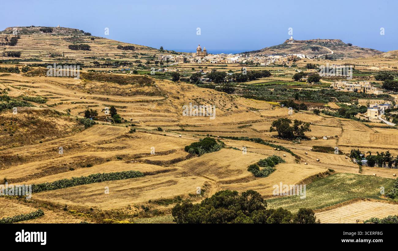 Vue depuis la citadelle de grès, Victoria, anciennement Rabat, centre de l'île, Gozo, petite île sœur de Malte appartenant à la république du Banque D'Images