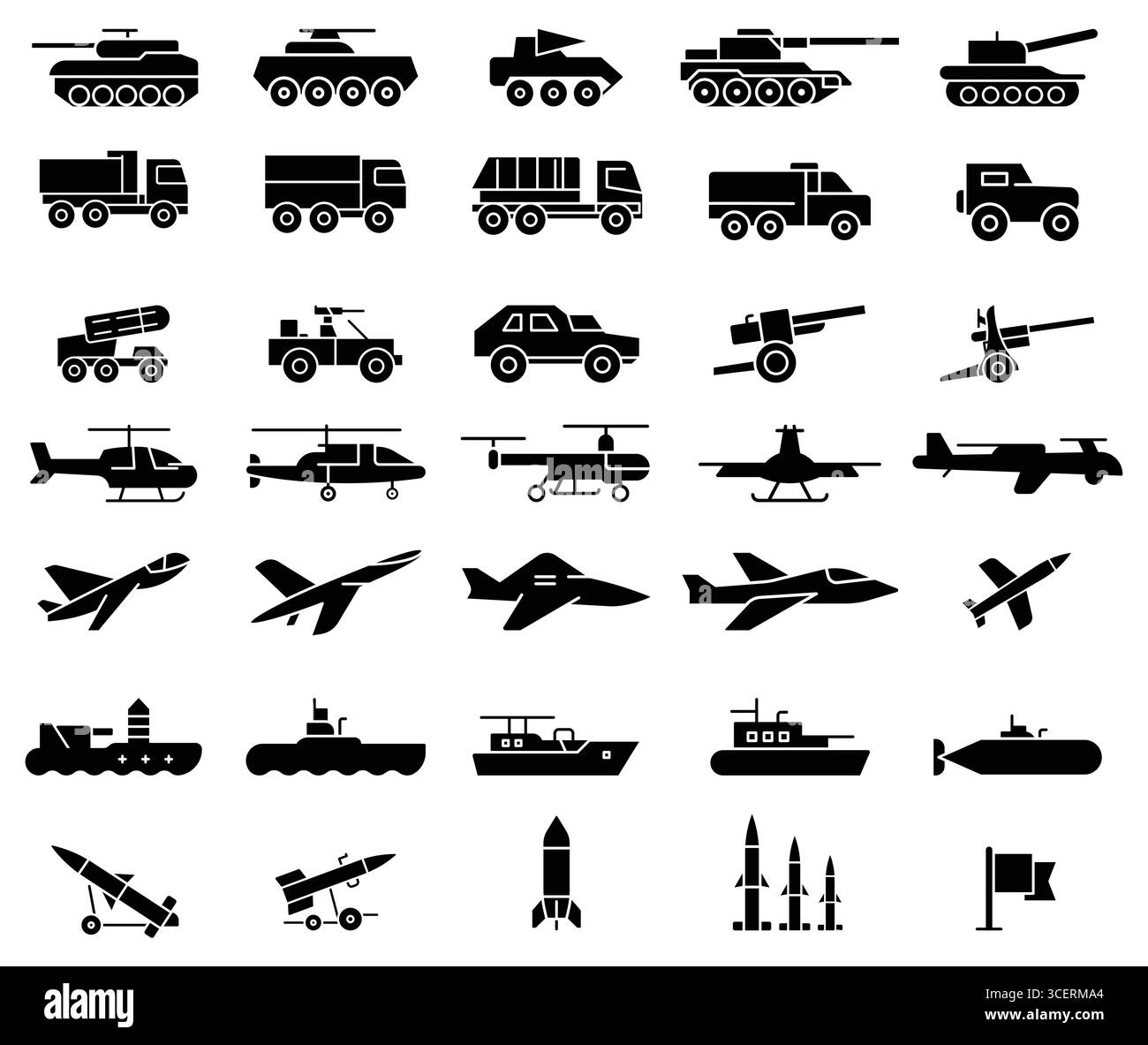Une collection variée de silhouettes de véhicules militaires comprenant des chars, des camions, des hélicoptères et des bateaux. Parfait pour le matériel éducatif, les présentations Illustration de Vecteur Une collection variée de silhouettes de véhicules militaires comprenant des chars, des camions, des hélicoptères et des bateaux. Parfait pour le matériel éducatif, les présentations Illustration de Vecteur