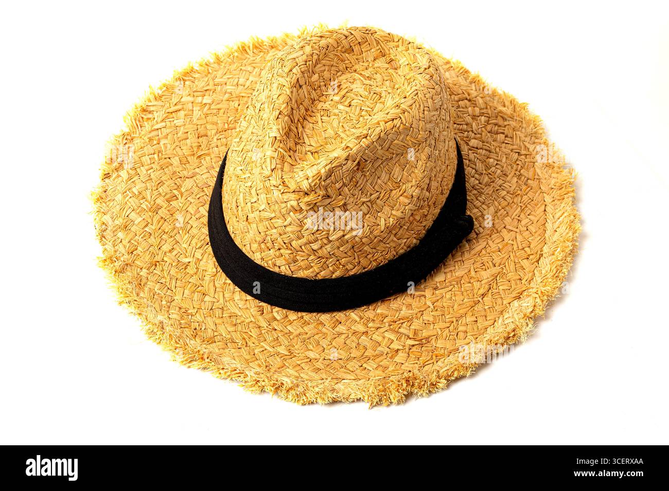 Studio shot avec un élégant chapeau panama avec un ruban noir, évoquant un sentiment d'été, de vacances et de mode Banque D'Images