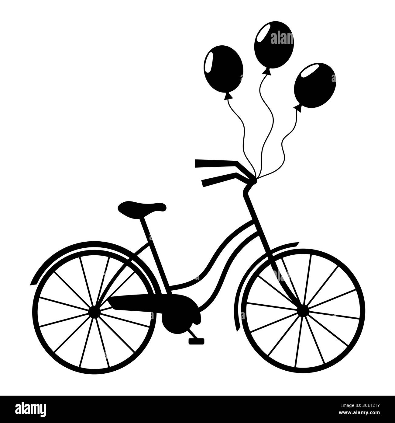 Vélo vintage avec des ballons Silhouette. Illustration vectorielle d'un vélo vintage décoré de trois ballons flottants attachés au guidon. Illustration de Vecteur