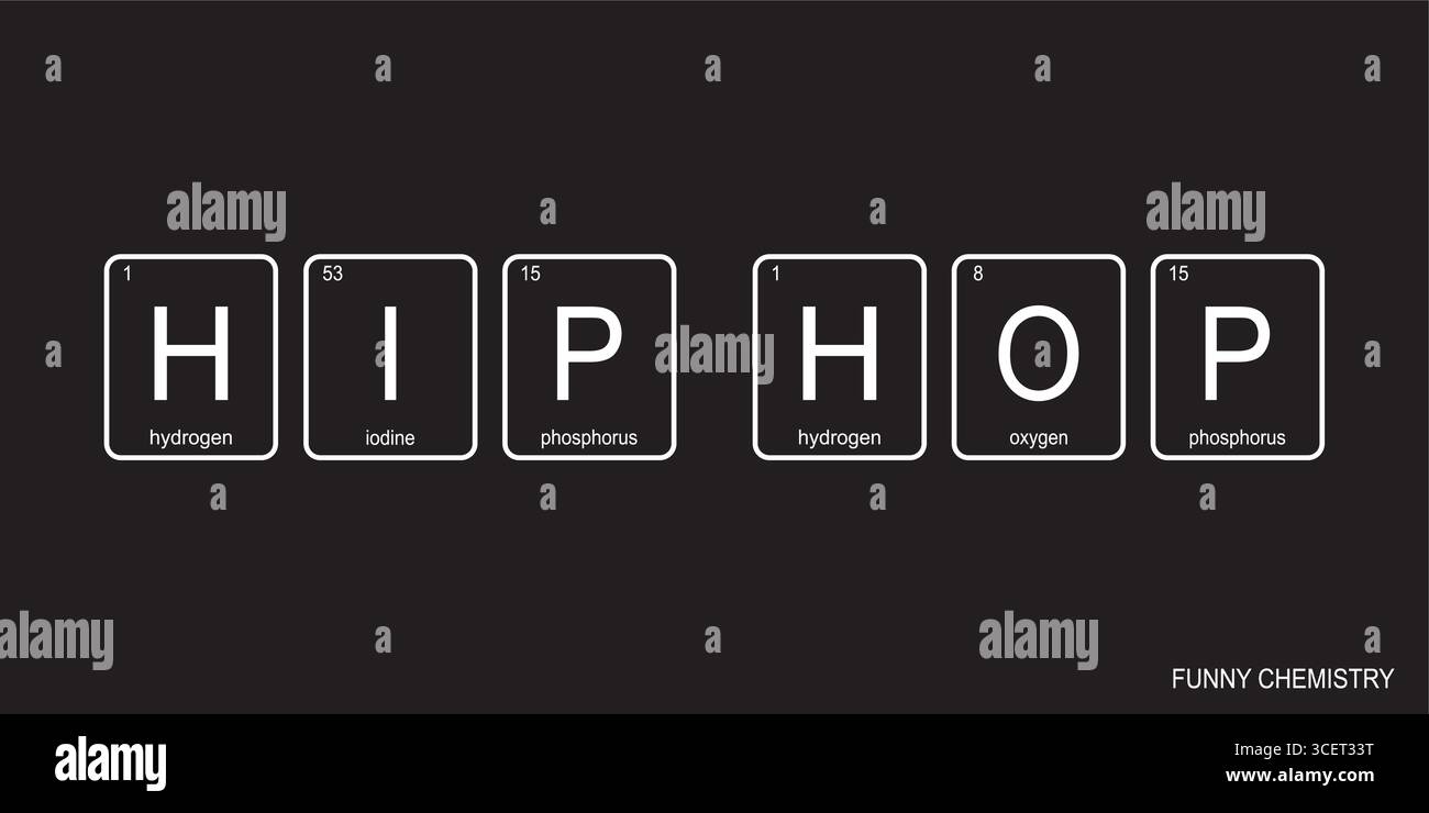 Les éléments chimiques du tableau périodique. Phrase drôle - HIP HOP sur fond sombre. Concept de modèle de bannière musicale. Illustration vectorielle Illustration de Vecteur Les éléments chimiques du tableau périodique. Phrase drôle - HIP HOP sur fond sombre. Concept de modèle de bannière musicale. Illustration vectorielle Illustration de Vecteur
