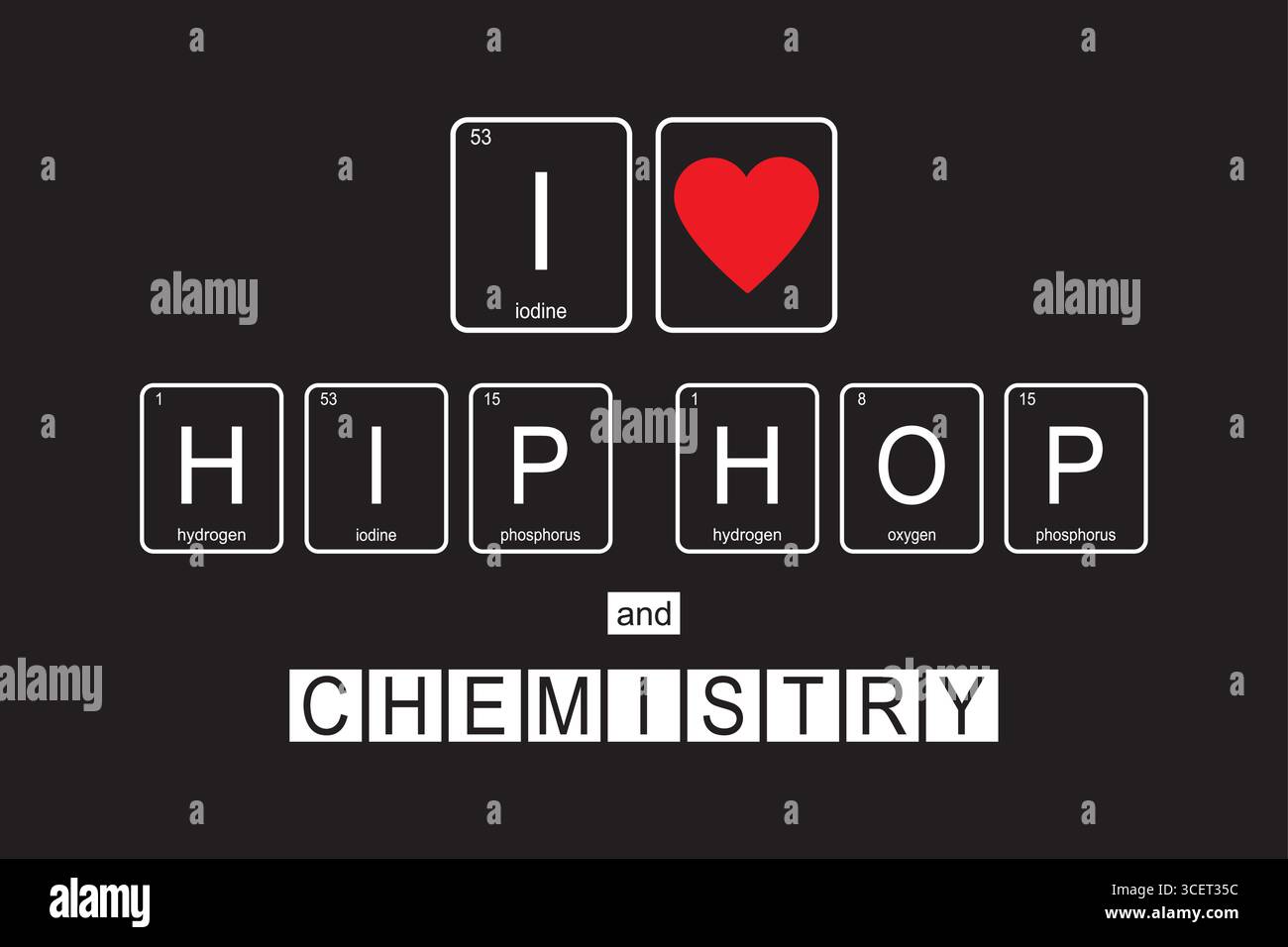 Les éléments chimiques du tableau périodique. Phrase drôle - J'aime LE HIP HOP et la chimie. Texte sur fond sombre. Concept de modèle de bannière musicale. Vect Illustration de Vecteur Les éléments chimiques du tableau périodique. Phrase drôle - J'aime LE HIP HOP et la chimie. Texte sur fond sombre. Concept de modèle de bannière musicale. Vect Illustration de Vecteur