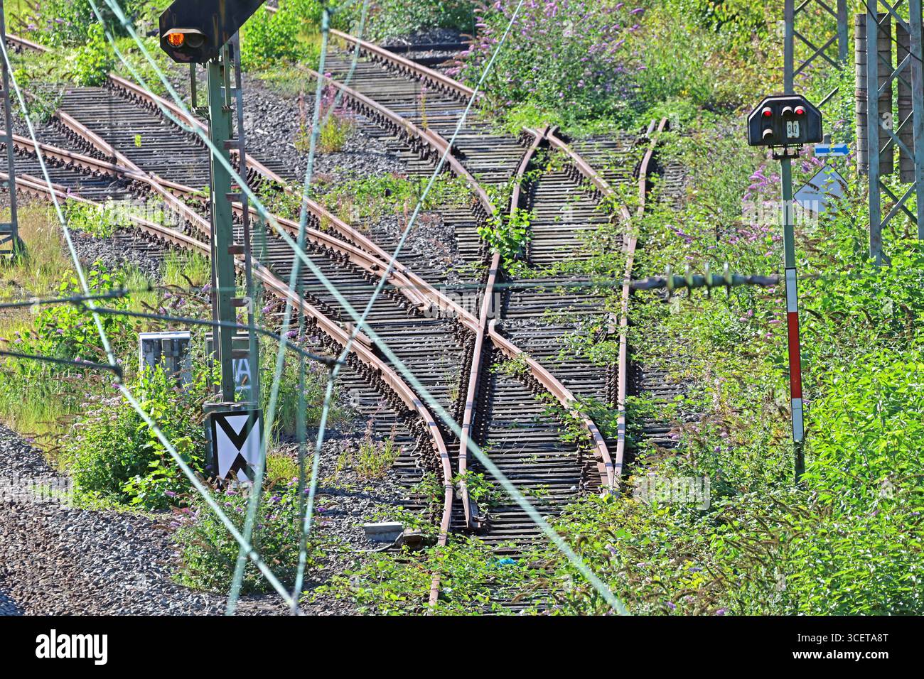 Marode Gleisanlagen für Züge Marode Gleisanlagen der Deutschen Bahn in der Aufsicht *** systèmes de voie délabrés pour trains systèmes de voie délabrés Deutsche Bahn sous supervision Banque D'Images