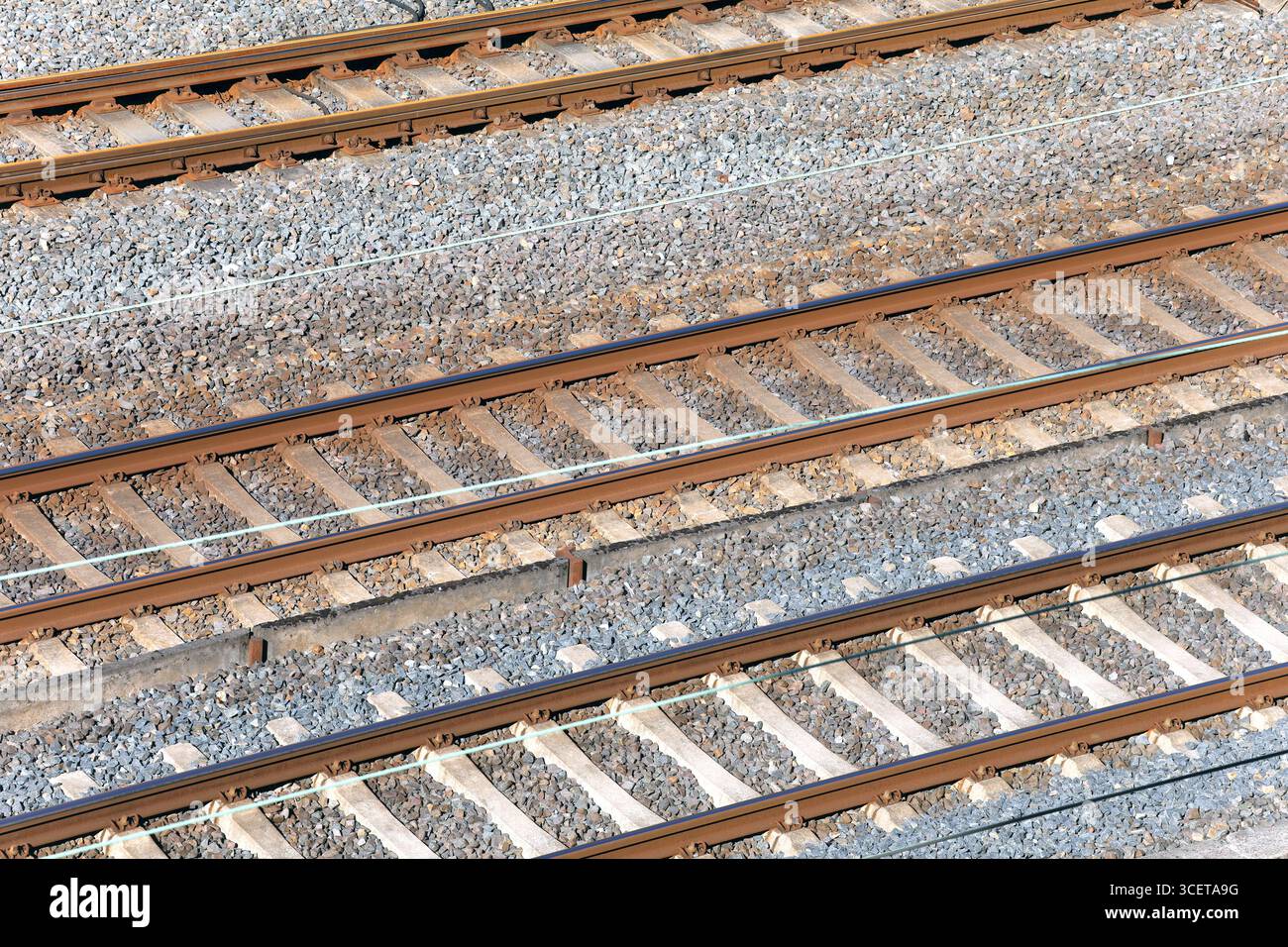 Gleisanlagen für Züge Gleise der Deutschen Bahn in der Aufsicht *** systèmes de voies pour trains Deutsche Bahn voies sous surveillance Banque D'Images