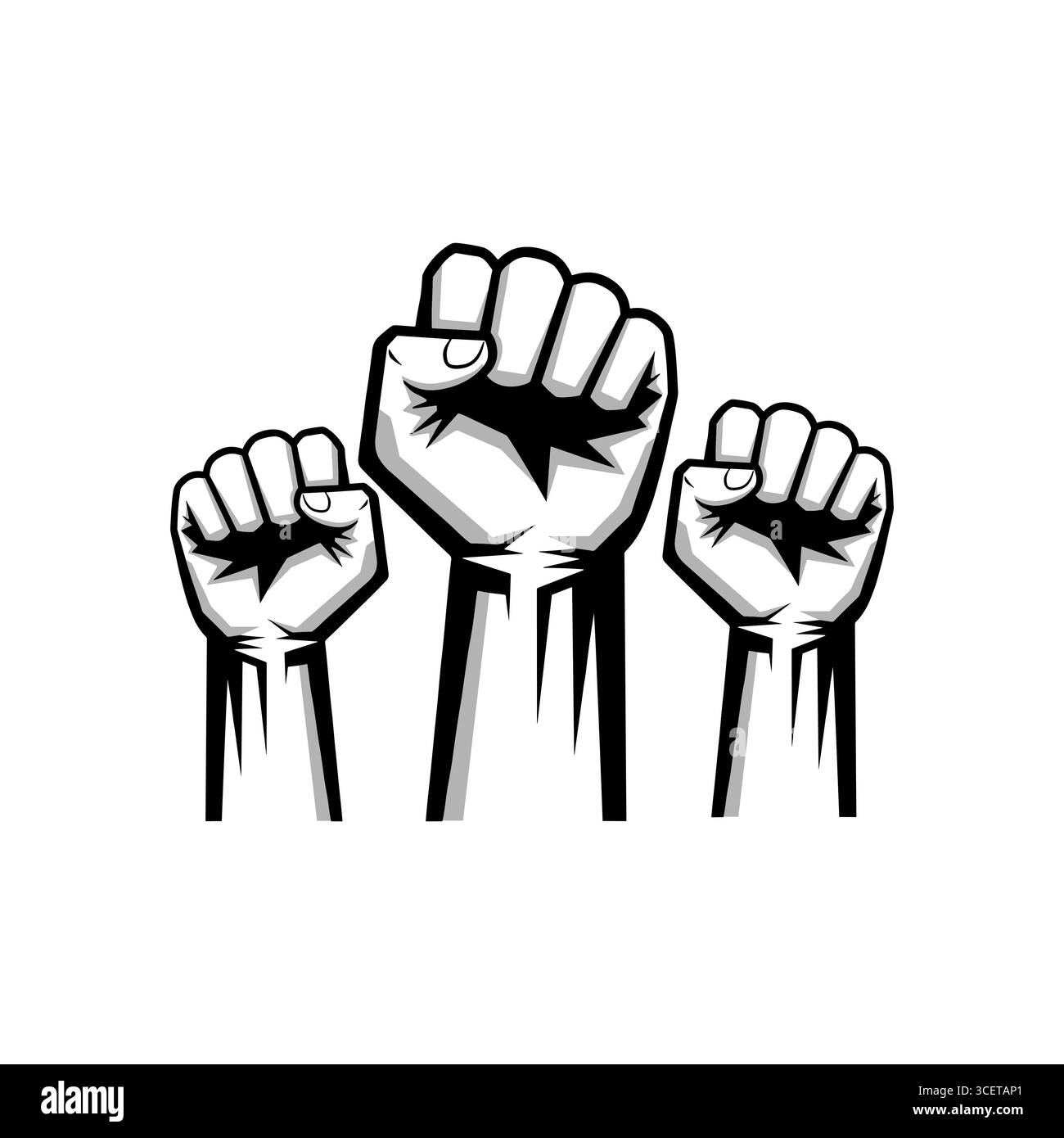 Poing serré noir et blanc tenu dans l'illustration vectorielle de protestation sur fond blanc Illustration de Vecteur