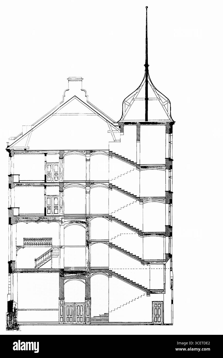 Projet architectural vectoriel d'une section transversale de bâtiment à plusieurs étages Banque D'Images
