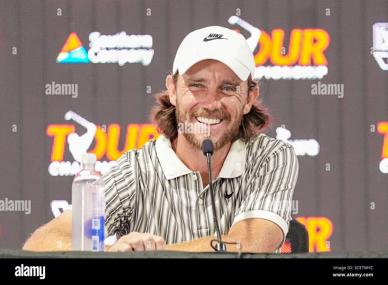 Atlanta, Géorgie, États-Unis. 19 août 2025. Tommy Fleetwood (ENG) s’adresse aux médias avant le championnat de TOURNÉE 2025 au East Lake Golf Club. (Crédit image : © Debby Wong/ZUMA Press Wire) USAGE ÉDITORIAL SEULEMENT ! Non destiné à UN USAGE commercial ! Banque D'Images