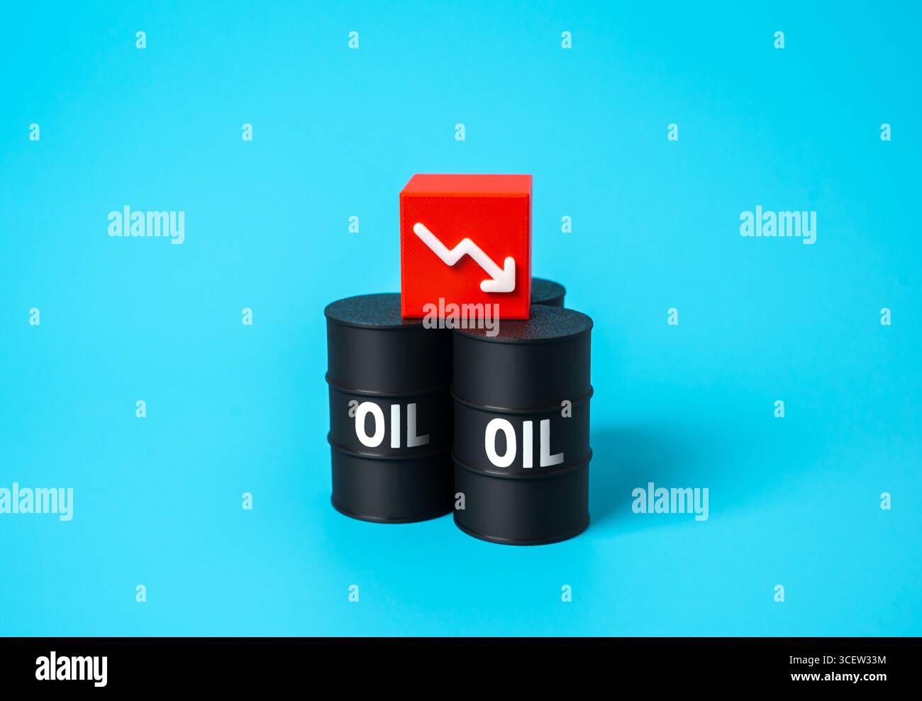 Baisse des prix du pétrole. Réduction de la production. Baisse de la demande mondiale. Instabilité du marché. Baisse des recettes d'exportation. Crise du secteur de l'énergie. Banque D'Images