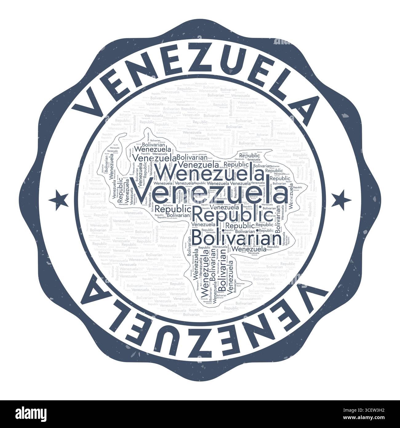 Logo Venezuela. Badge de pays incroyable avec nuage de mots en forme de Venezuela. Emblème rond avec le nom du pays. Belle illustration vectorielle. Illustration de Vecteur