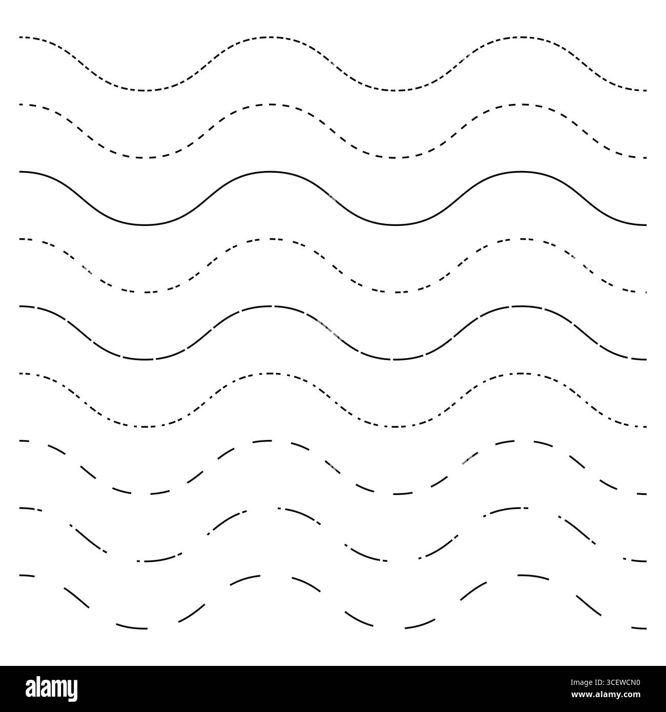 Lignes pointillées ondulées. Motif noir sans couture. Illustration d'onde vectorielle. Elément fluide abstrait. Illustration de Vecteur