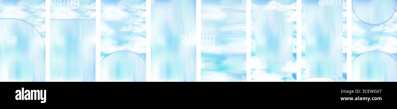 Distorsion en verre Instagram Stories arrière-plans ensemble, modèles nuageux esthétiques flous Illustration de Vecteur