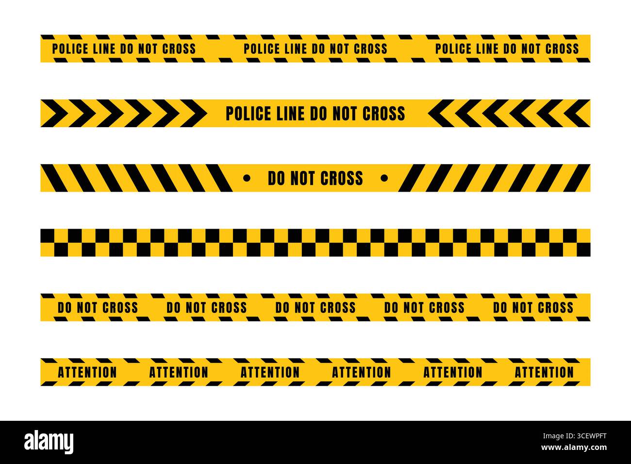 Ensemble de bandes d'avertissement jaunes, ligne de police et bande d'attention Illustration de Vecteur