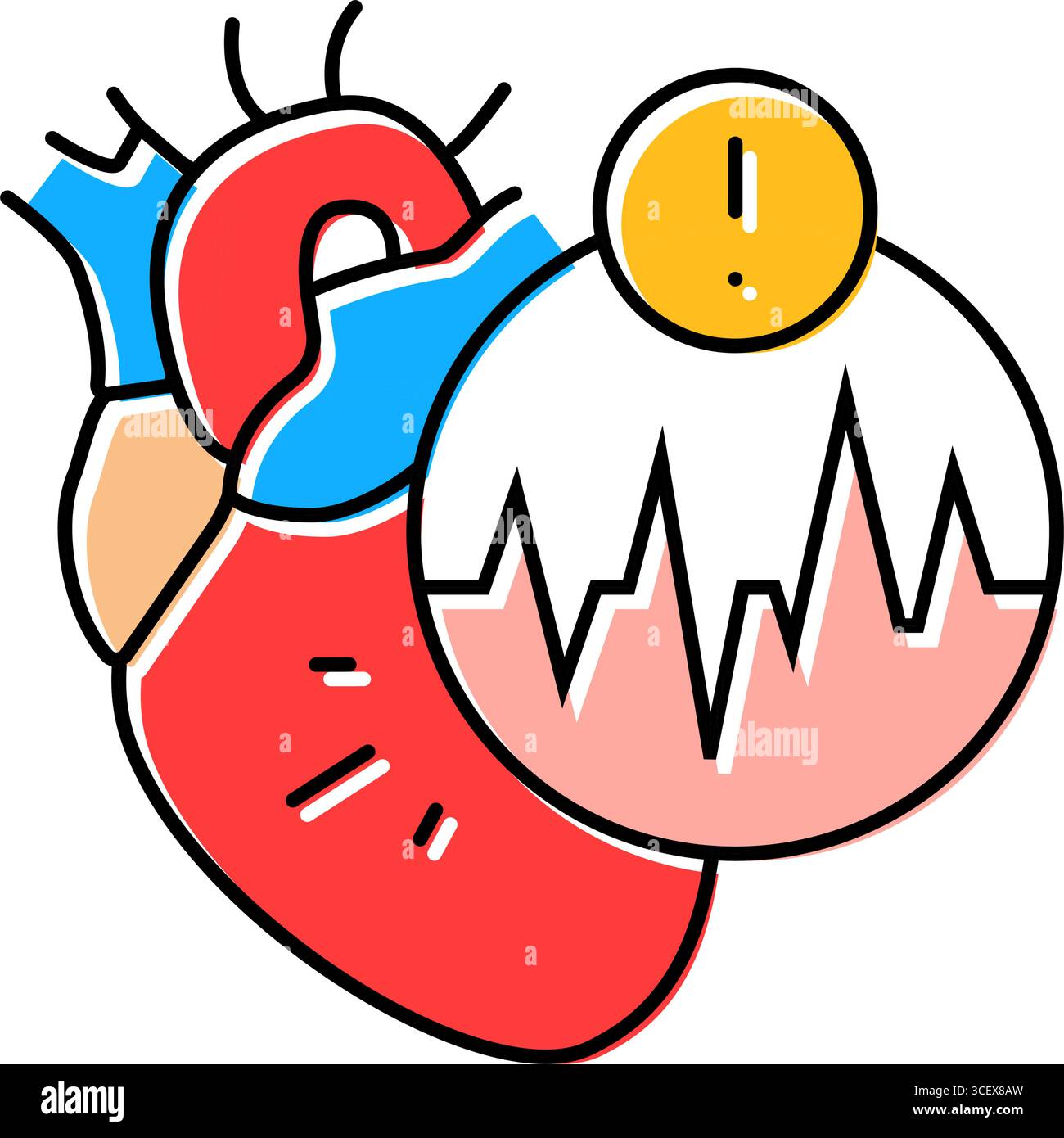 illustration vectorielle d'icône couleur de cardiologie de fibrillation auriculaire Illustration de Vecteur