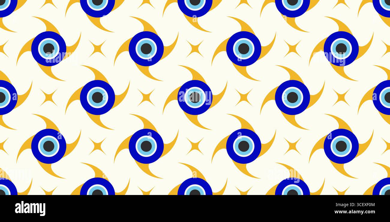Motif grec mauvais œil. Fond vectoriel turc sans couture avec des perles bleues. Magic nazar - symbole abstrait de protection et de chance. Illustration avec Illustration de Vecteur