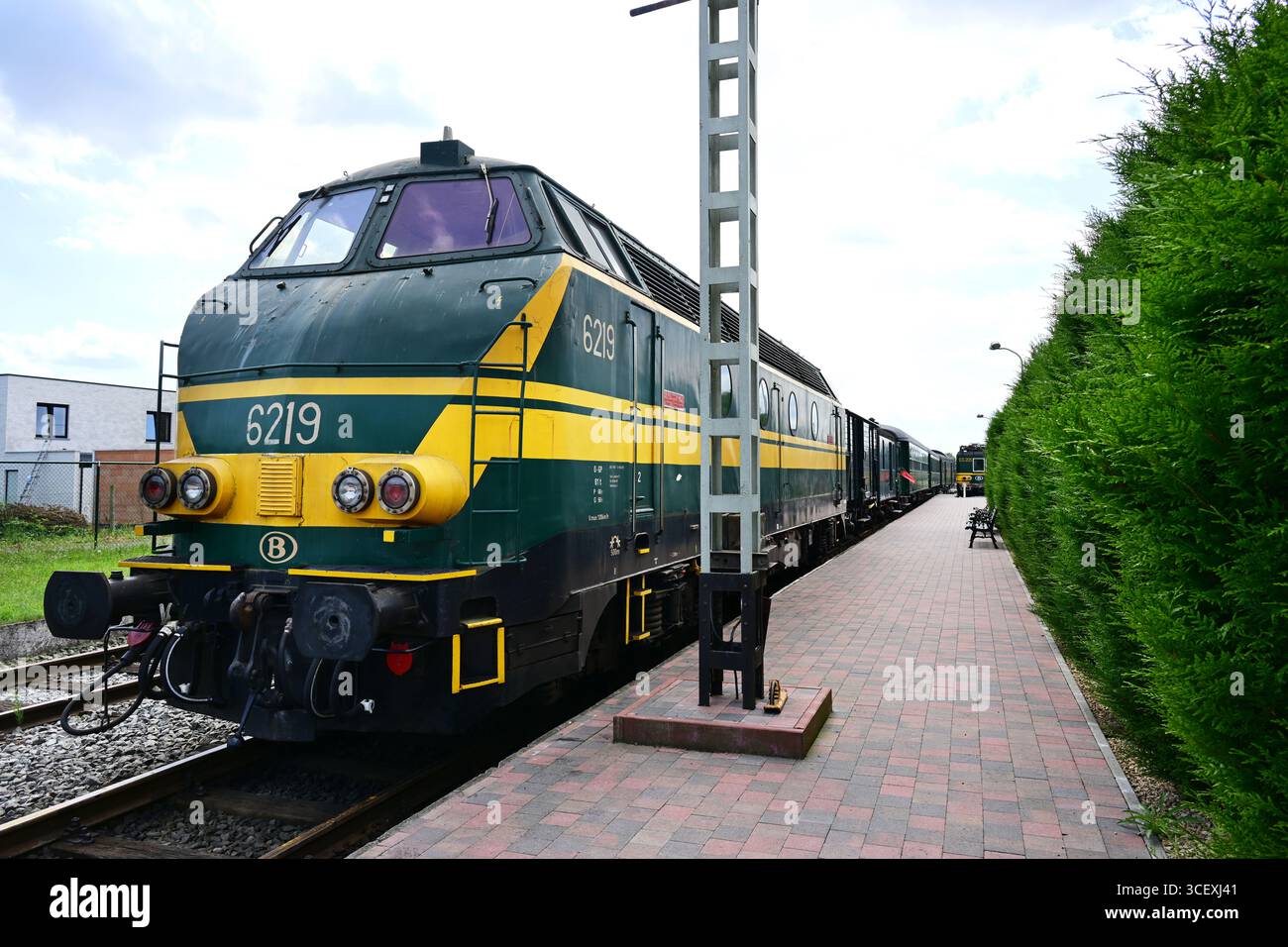 Locomotive avec trains à la gare Banque D'Images