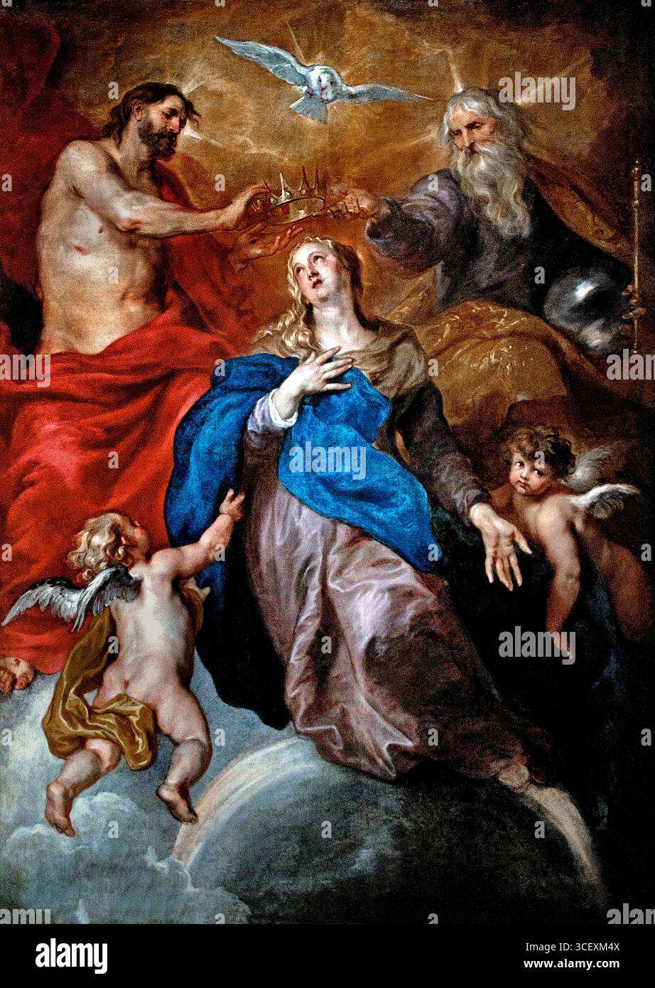 Le couronnement de la Vierge par Willeboirts Bosschaert - Thomas (Bosschaert) 1614-1654 belge, belge, flamand, ( Thomas Willeboirts Bosschaert était un peintre baroque flamand né en République néerlandaise ) Banque D'Images