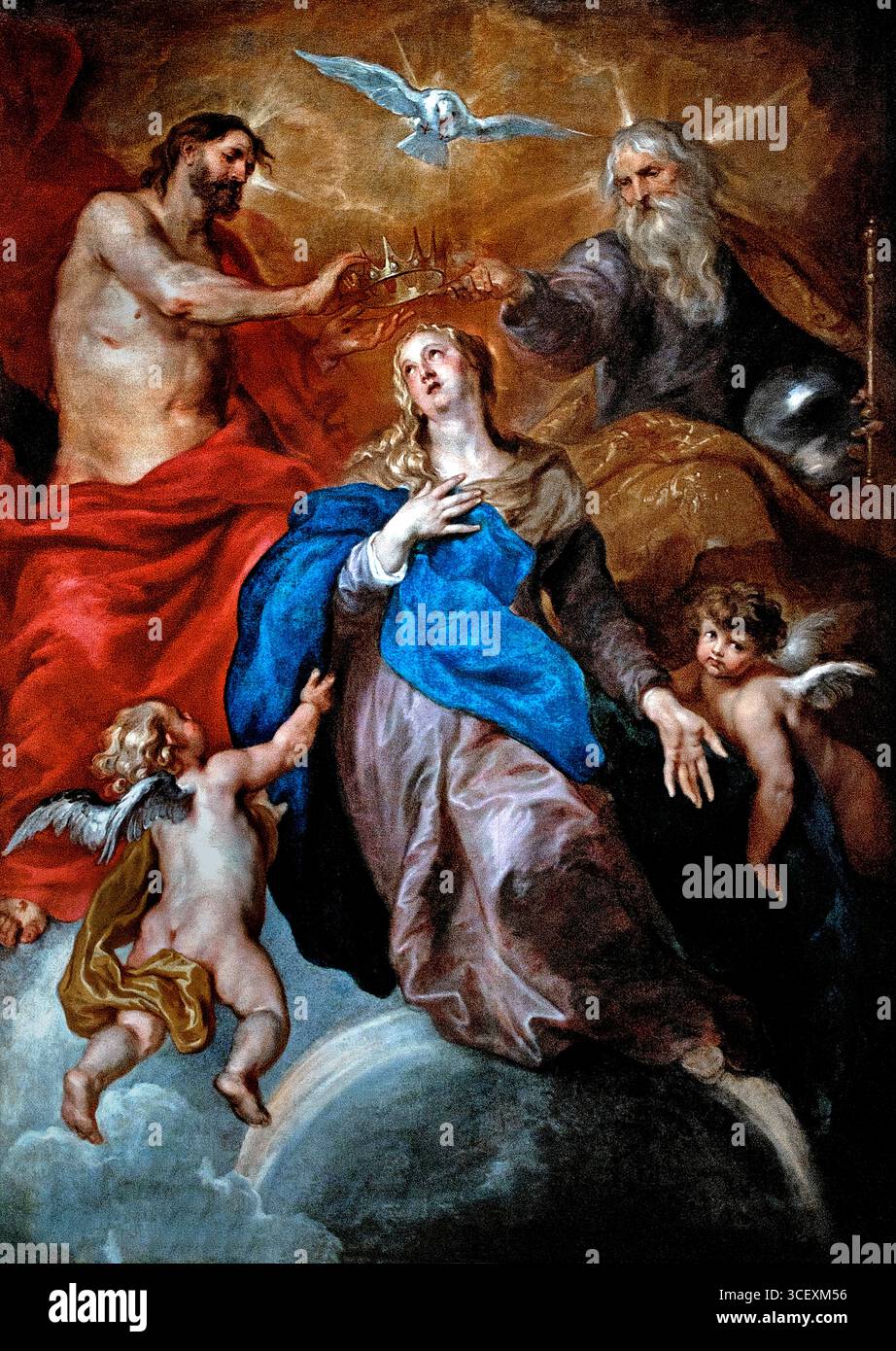 Le couronnement de la Vierge par Willeboirts Bosschaert - Thomas (Bosschaert) 1614-1654 belge, belge, flamand, ( Thomas Willeboirts Bosschaert était un peintre baroque flamand né en République néerlandaise ) Banque D'Images