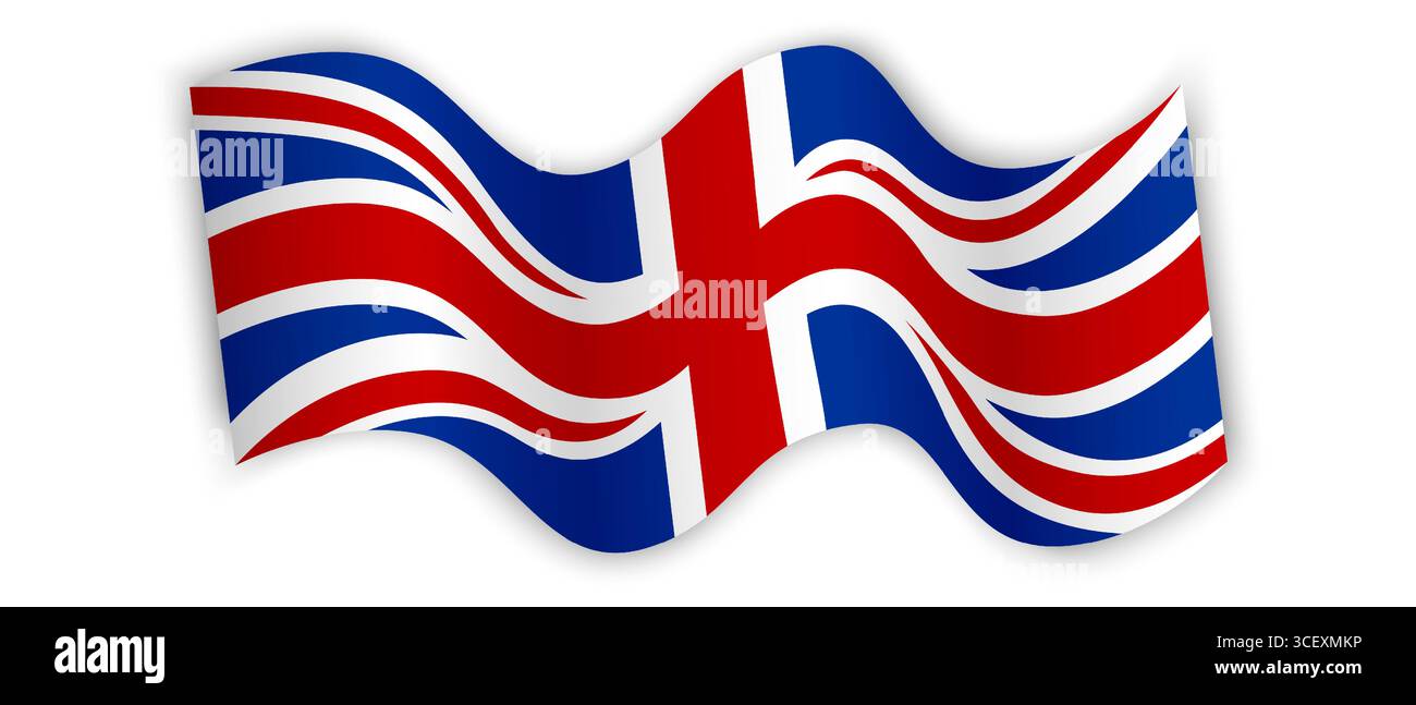 Agitant drapeau du Royaume-Uni sur fond blanc. Drapeau national de l'Angleterre avec des couleurs rouge, bleu et blanc. Conception patriotique. Illustration de Vecteur