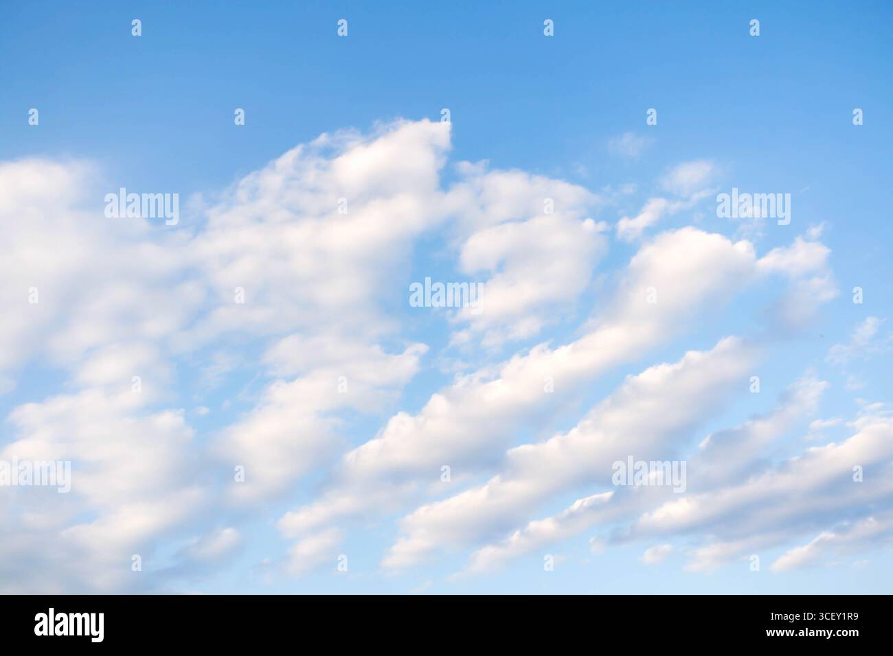 Les nuages blancs doux dérivent doucement à travers un ciel bleu vif, créant une atmosphère sereine et tranquille, invitant les spectateurs à apprécier la beauté o Banque D'Images