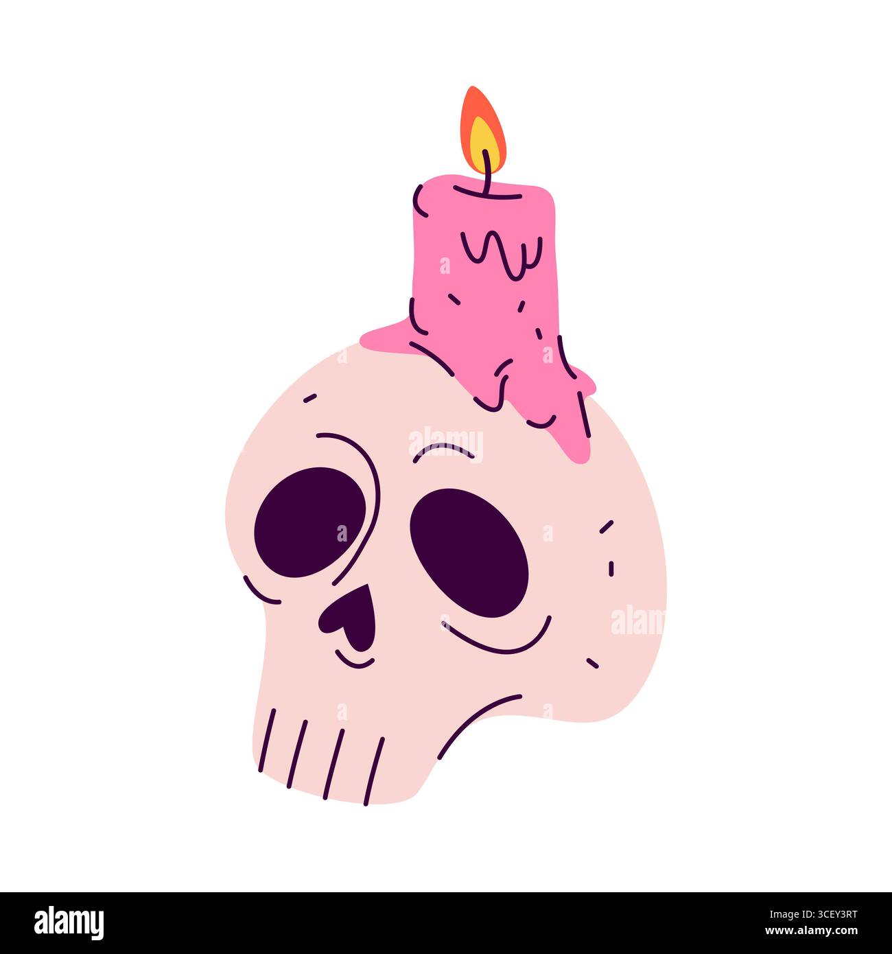 Crâne avec bougie ou crâne avec bougie. Icône isolée de tête morte ou élément effrayant pour la fête d'Halloween. Symbole joyeux roger ou sinistre faucheuse morbide avec lumière ou lueur. Restes de squelette, mort humaine Illustration de Vecteur