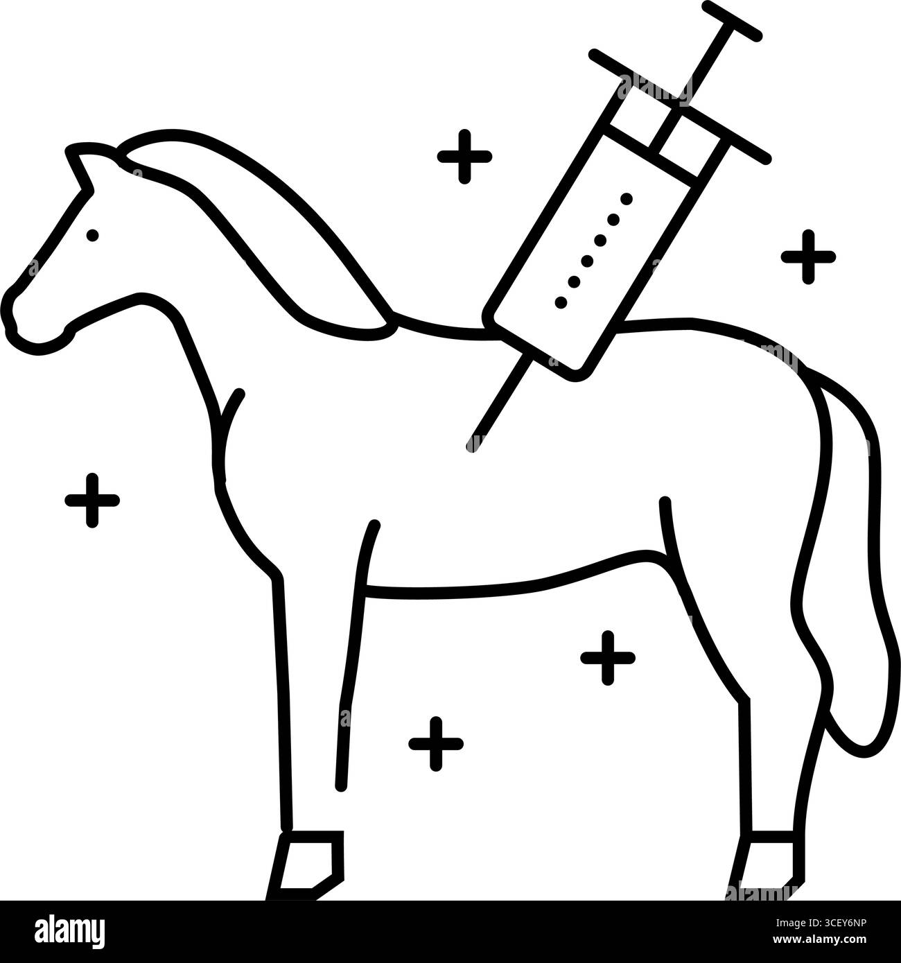illustration vectorielle d'icône de ligne d'élevage de cheval de vaccination Illustration de Vecteur