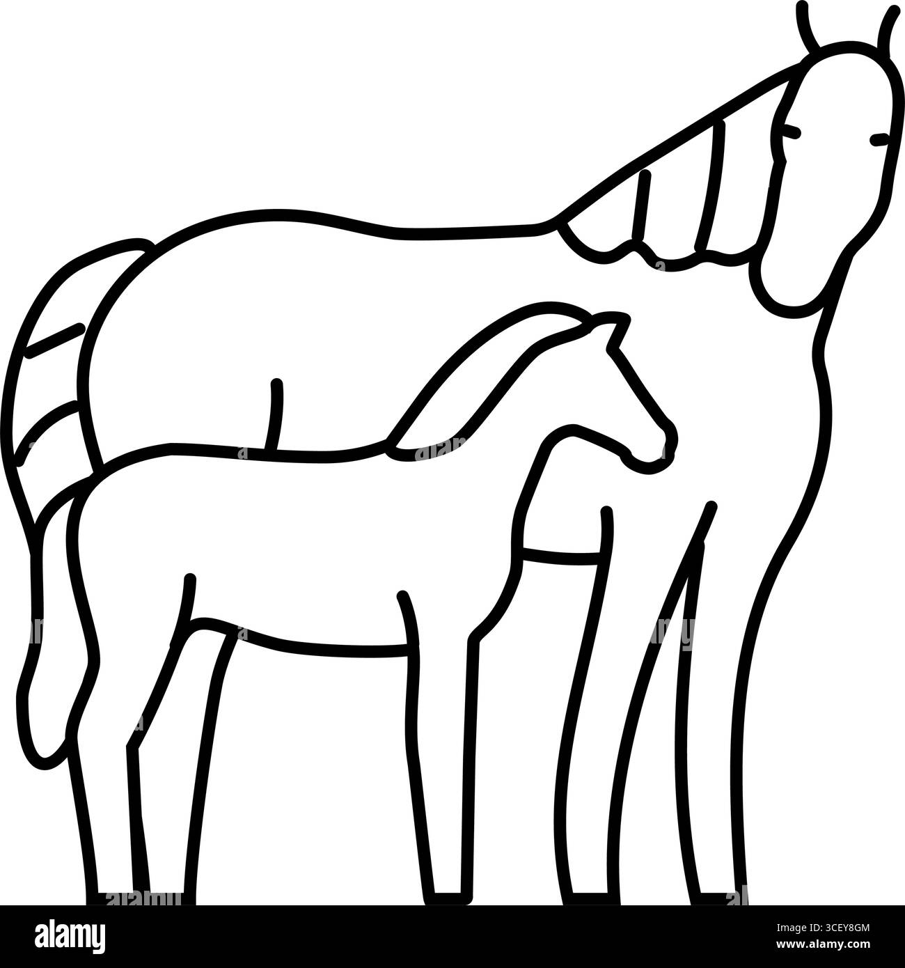 illustration vectorielle d'icône de ligne d'élevage de cheval de jument poulain Illustration de Vecteur