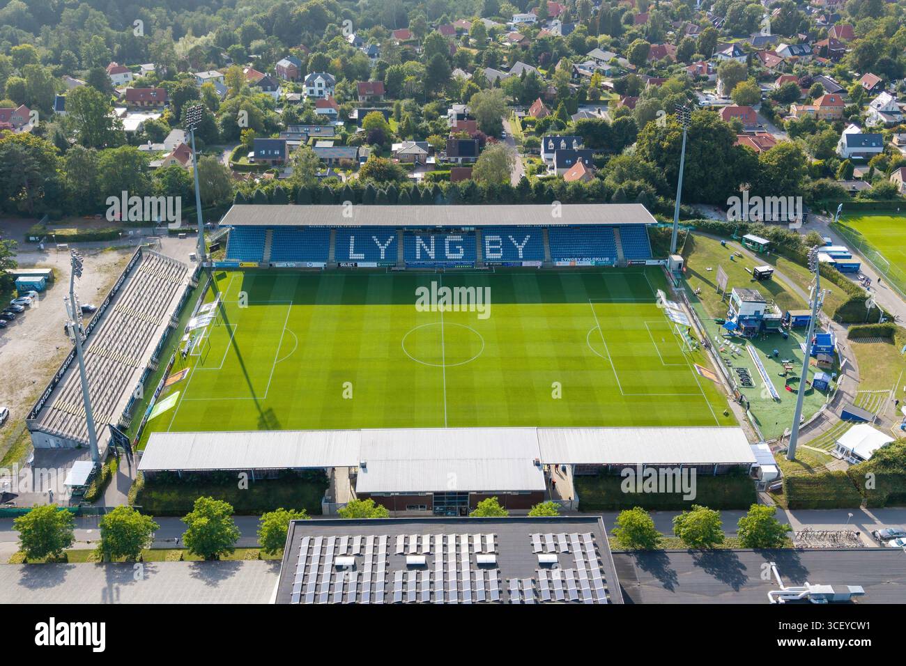 Lyngby, Danemark. 19 août 2025. Le Lyngby Stadion vu au Betinia Liga match entre Lyngby BK et Hilleroed à Lyngby. Crédit : Gonzales photo/Alamy Live News Banque D'Images