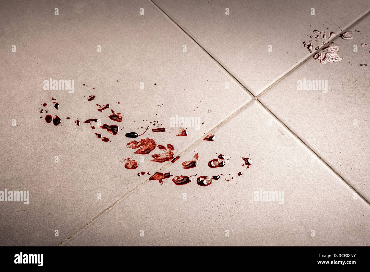 imprimé de chaussures taché de sang sur le sol de la scène de crime Banque D'Images