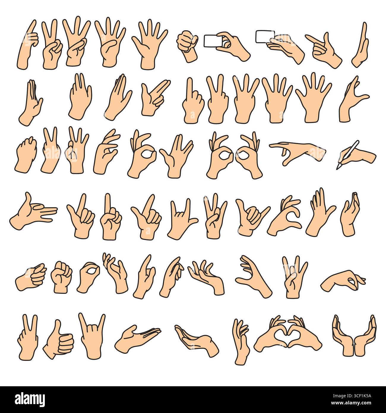 ensemble de gestes de la main illustration vectorielle dessinée à la main avec des lignes noires isolées sur fond blanc. Illustration de Vecteur
