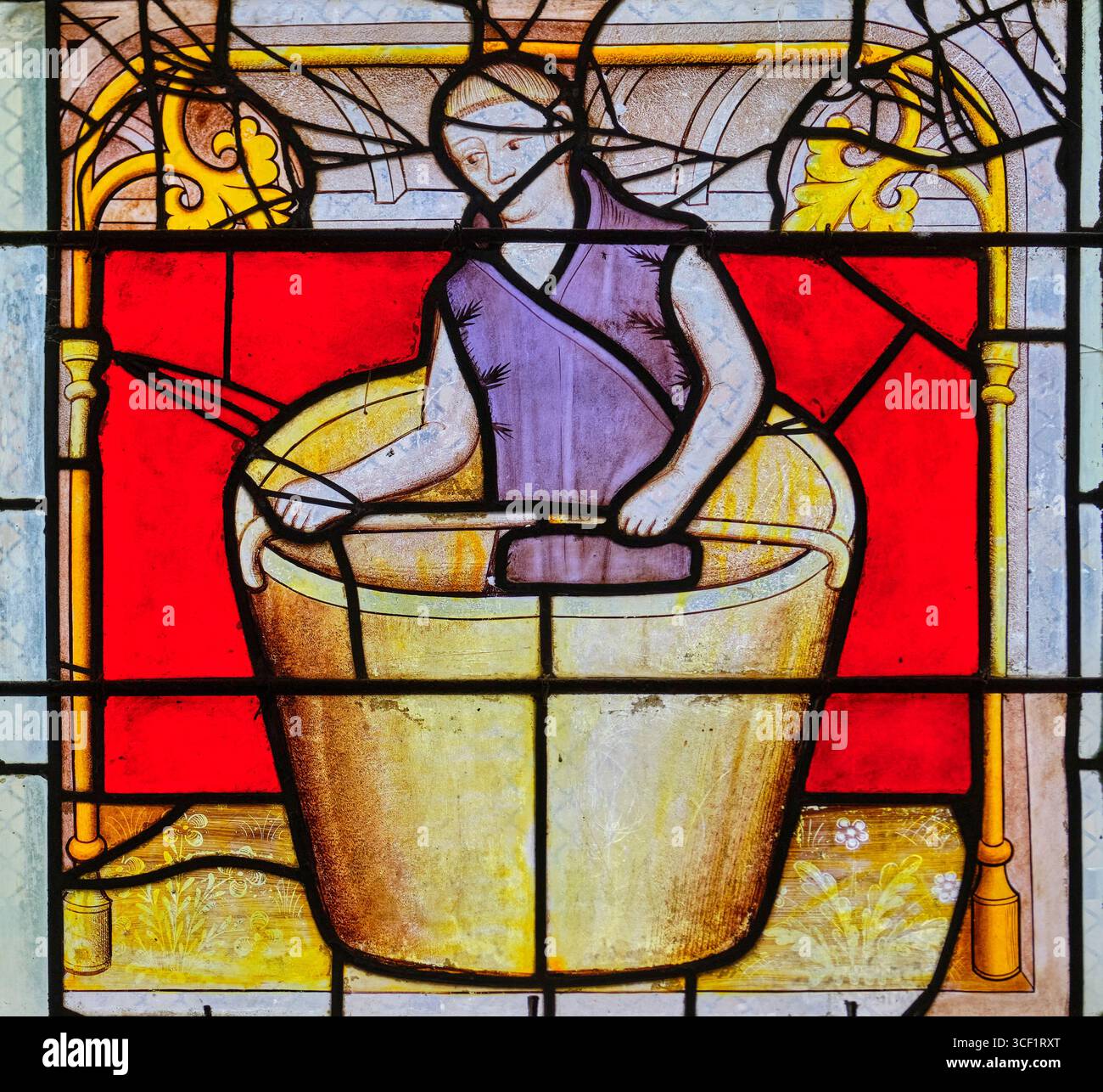 France, Côte d'Or, Semur-en-Auxois, collégiale notre-Dame, vitraux du XVe siècle représentant les métiers, les draperies Banque D'Images