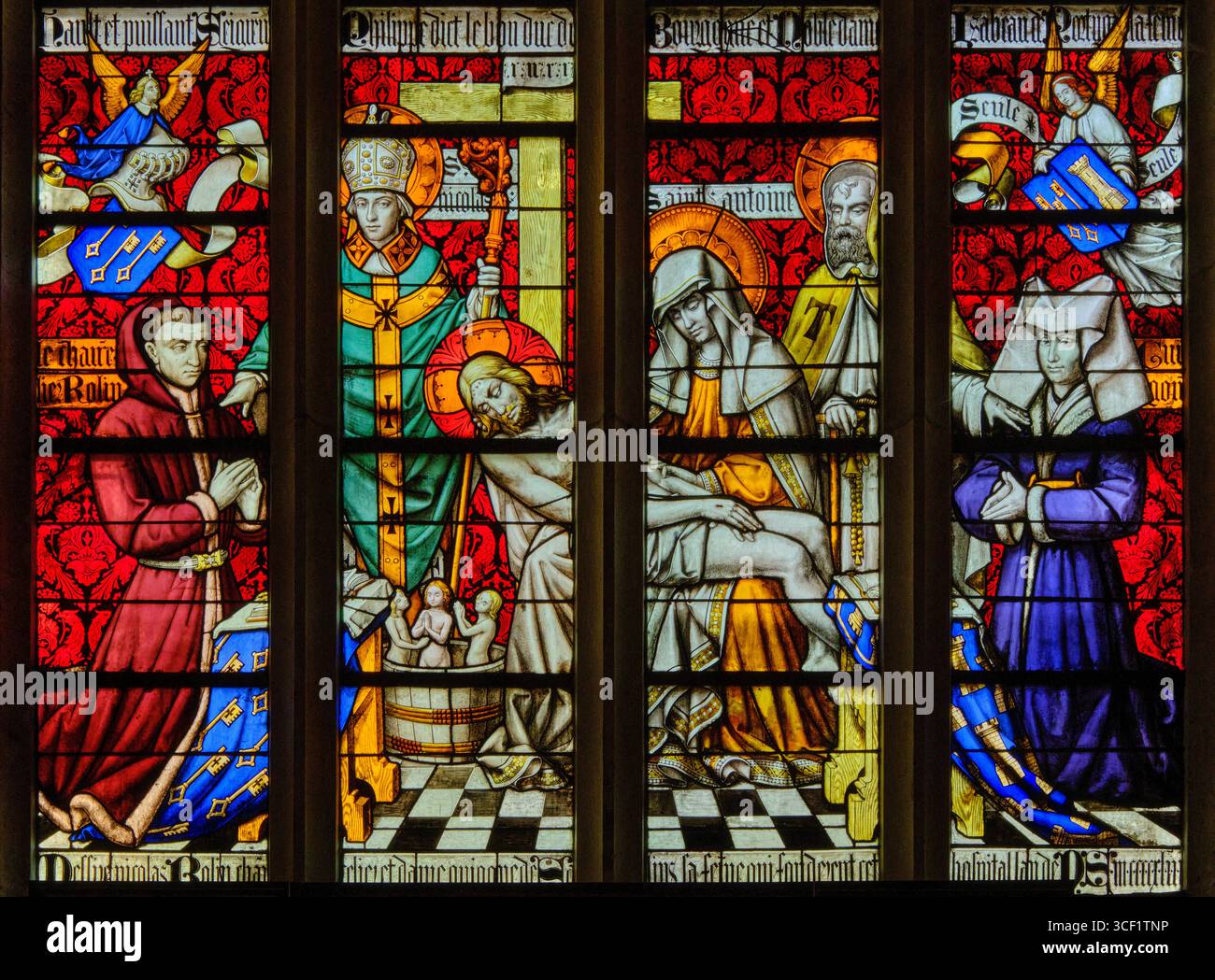 France, Côte-d'Or, Beaune, Hospices de Beaune, Hôtel-Dieu, la Chapelle, vitrail représentant le Christ Banque D'Images