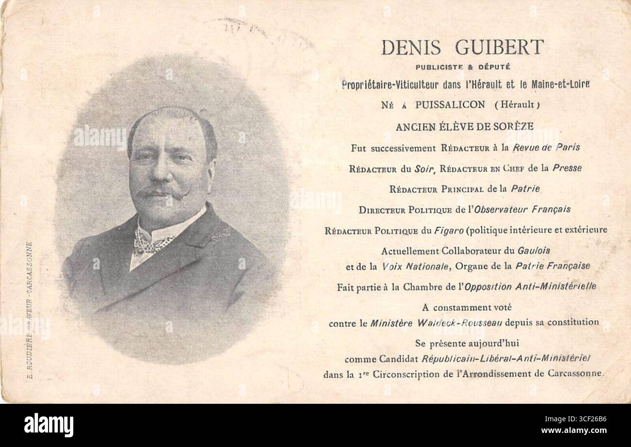 Jean-Denis Guibert (1843-1914), carte postale électorale du début des années 1900, associée aux campagnes politiques françaises. Banque D'Images