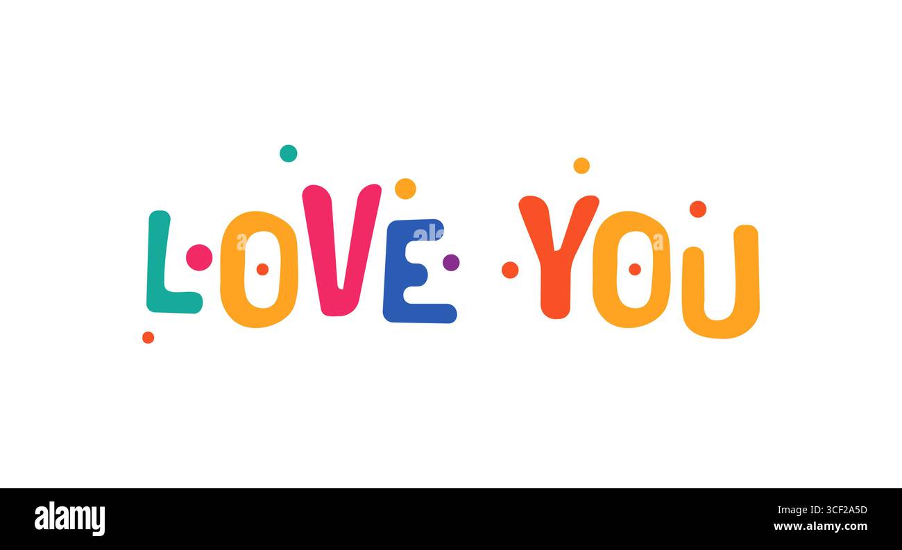 Vous aimez le lettrage coloré simple dans Cute Bubble font. Parfait pour les cartes romantiques, autocollants, cadeaux, vêtements, projets de Saint-Valentin, publications sur les réseaux sociaux Illustration de Vecteur