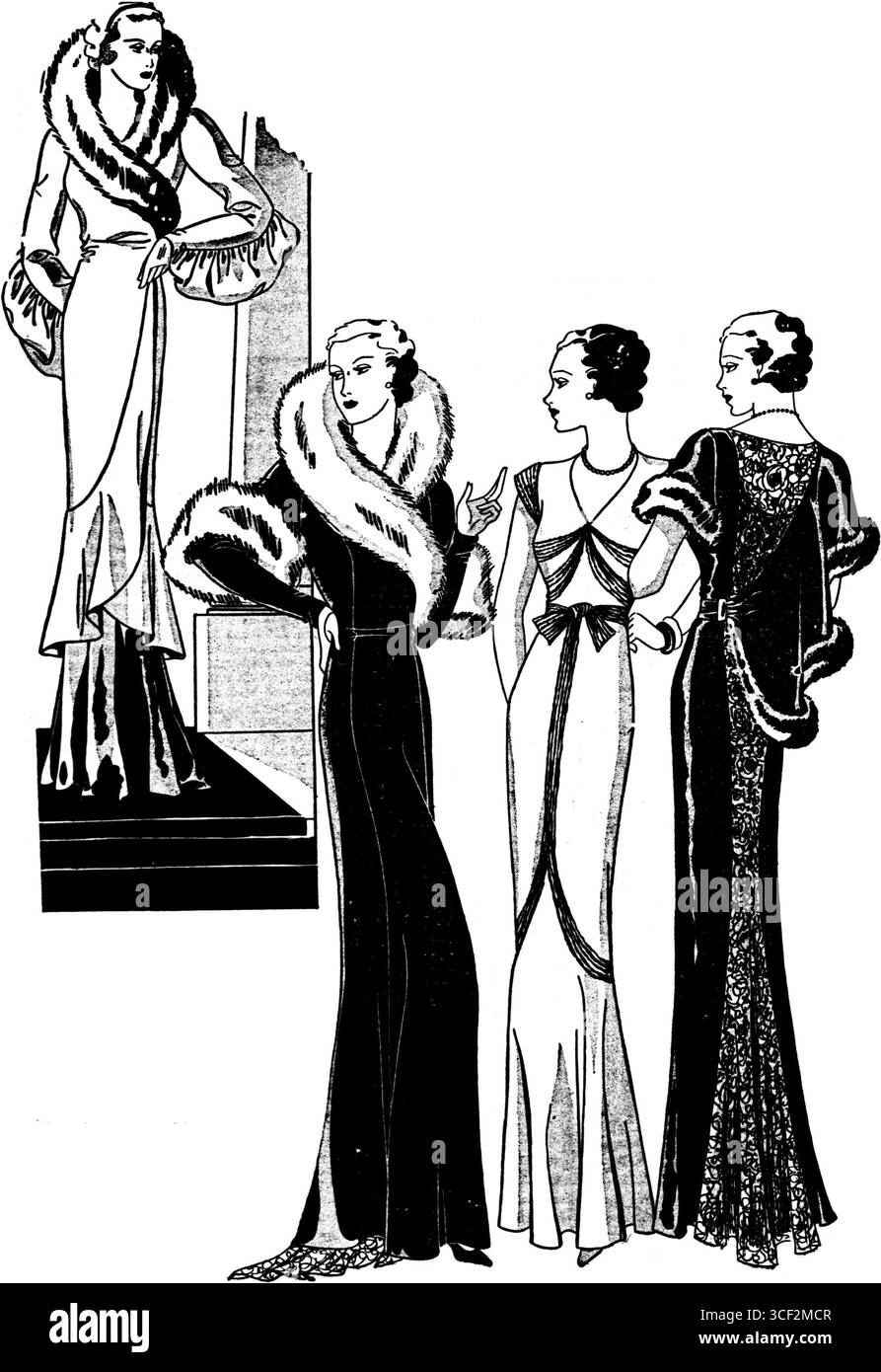Un numéro 1935 de *Dames-courant van de Gooi- en Eemlander*, présentant les tendances de la mode française. Cette publication présente un aperçu des derniers styles parisiens. Banque D'Images