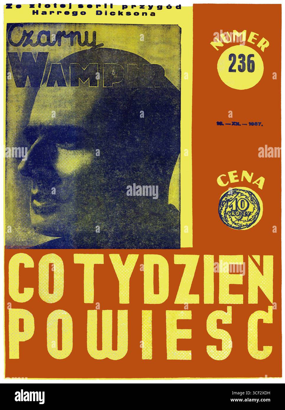 Cette illustration fait partie de la série jaune d'aventures Harry Dickson, mettant en vedette 'Czarny wampir' ('Black Vampire'), publiée en décembre 1937. Banque D'Images