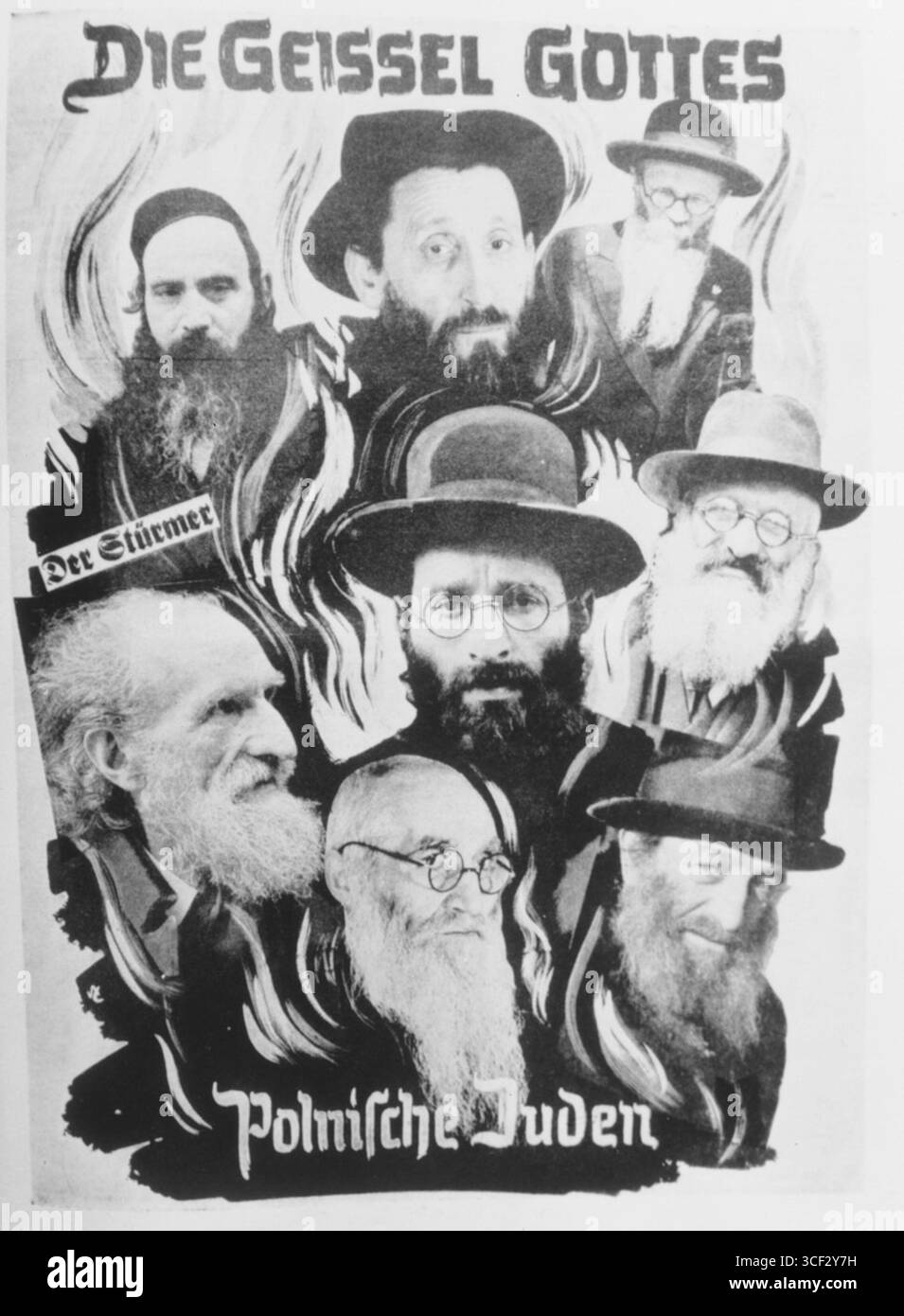 Cette illustration antisémite du journal nazi *Der Stürmer* en octobre 1939 décrit les Juifs polonais comme « le fléau de Dieu ». Il a ensuite été utilisé comme preuve lors des procès de Nuremberg pour crimes de guerre nazis. Banque D'Images