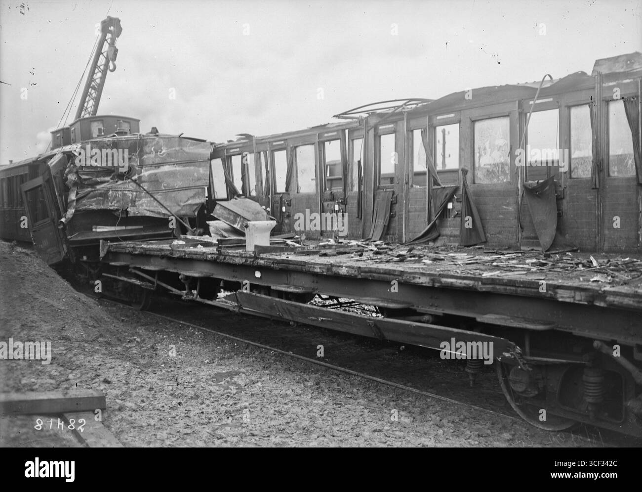 La catastrophe ferroviaire de Port-à-Binson sur la ligne Paris-Strasbourg a eu lieu le 18 février 1923. Il a entraîné des dommages et des pertes importants, marquant un événement tragique dans l'histoire ferroviaire française. Banque D'Images