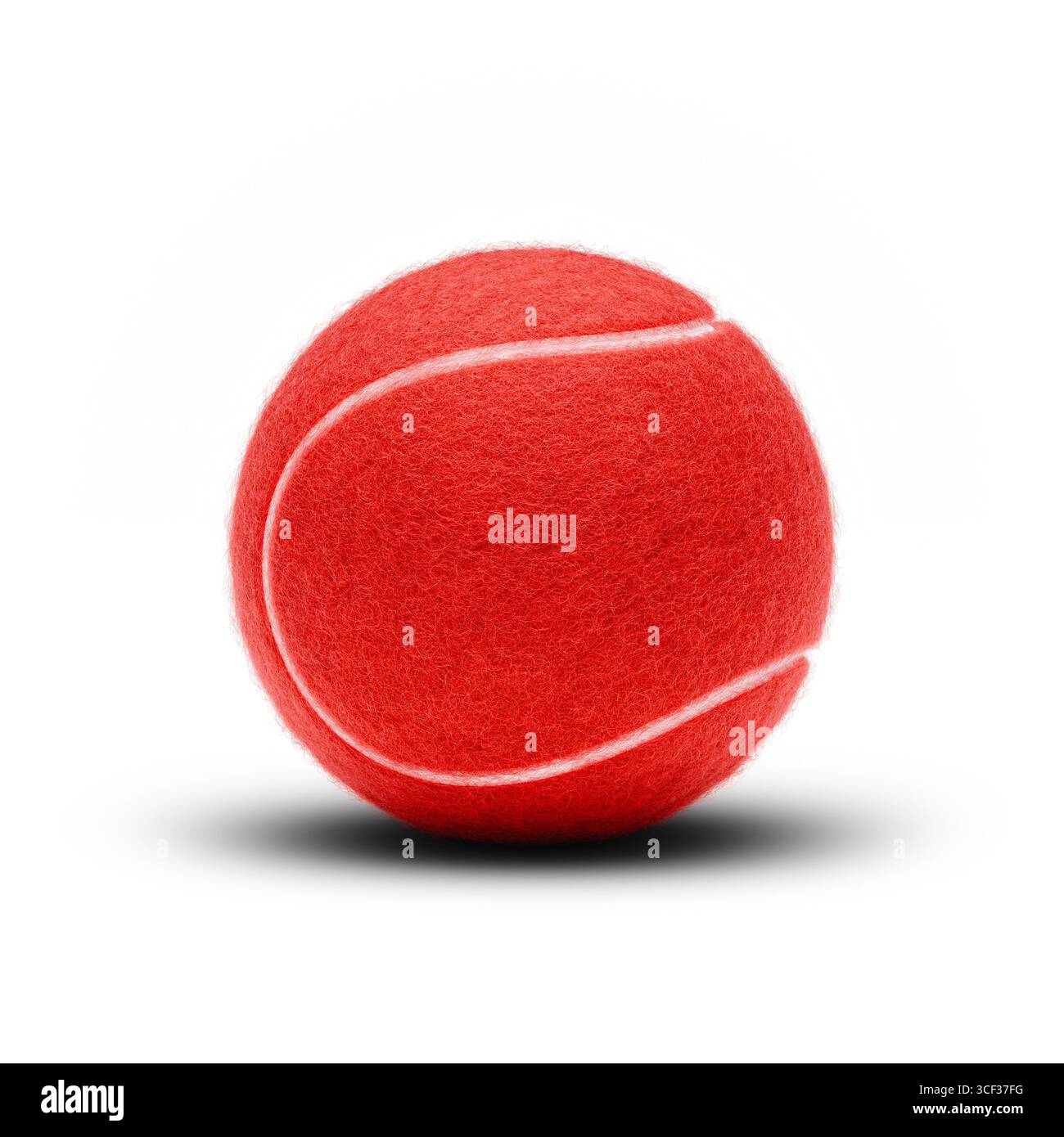 Une balle de tennis rouge, isolée, avec ombre en dessous Banque D'Images