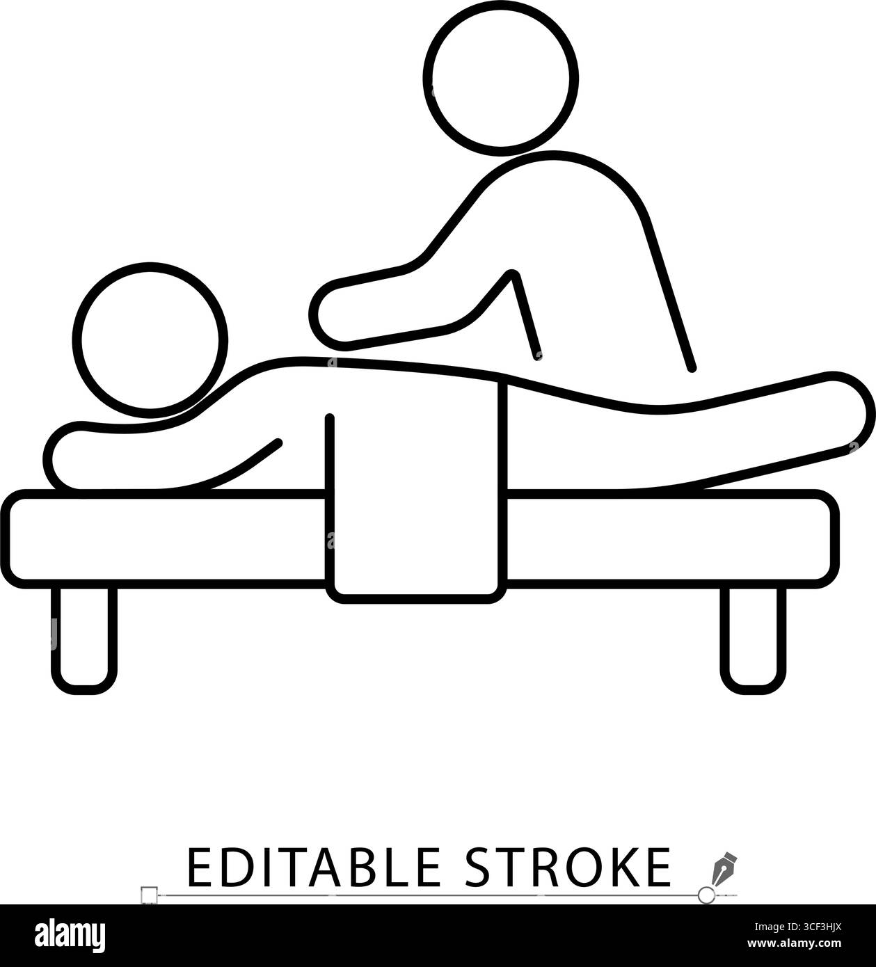 Icône de ligne de massothérapie avec trait modifiable. Vecteur contour symbole de relaxation avec la personne recevant le massage du dos sur la table. Spa minimaliste Illustration de Vecteur