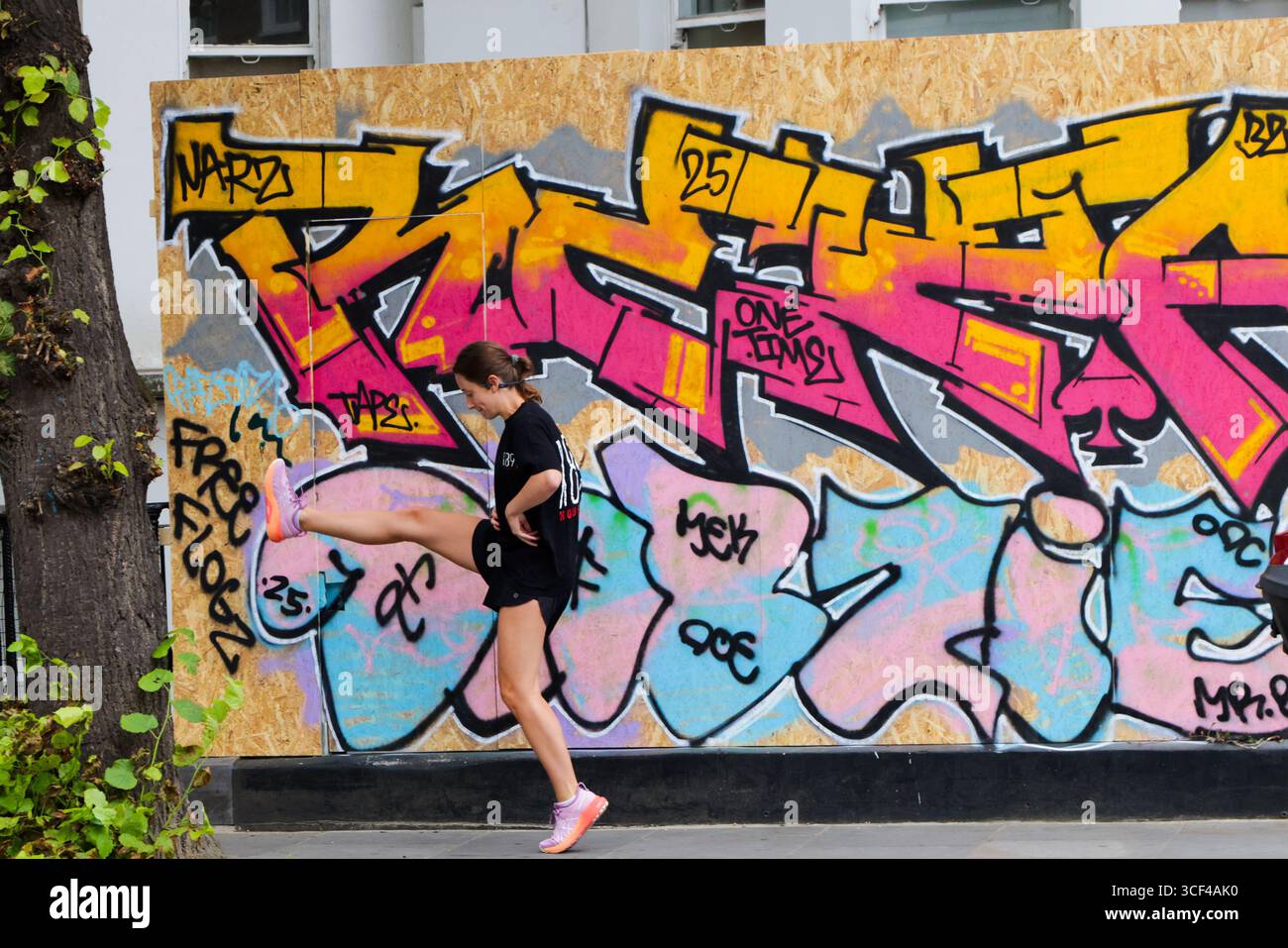 Londres. ROYAUME-UNI. 20 août 2025. Une propriété résidentielle dans le quartier de Notting Hill, à l'ouest de Londres est embarquée pour le Carnaval de Notting Hill, qui aura lieu les 24 et 25 août 2025. Jusqu'à 1 million de personnes sont attendues pour assister au Carnaval de Notting Hill, la plus grande fête de rue d'Europe. Credit : London News/Alamy Live News Banque D'Images