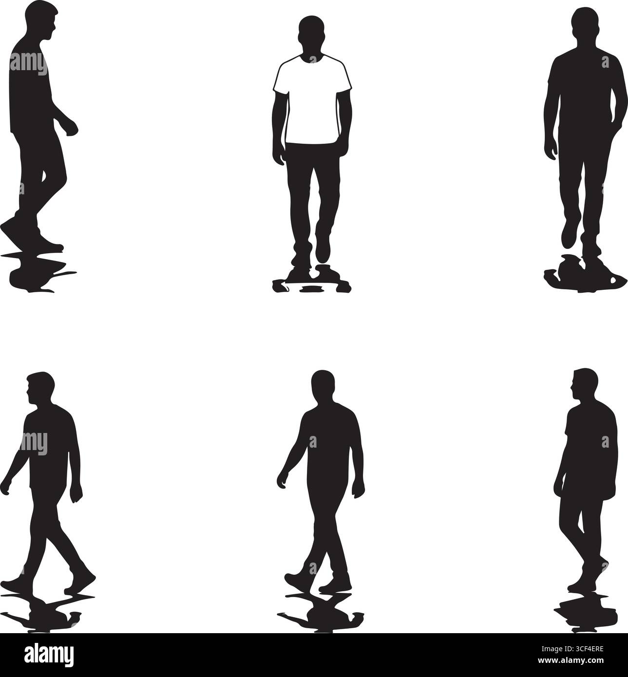 Silhouettes d'hommes marchant et debout dans diverses poses Illustration de Vecteur