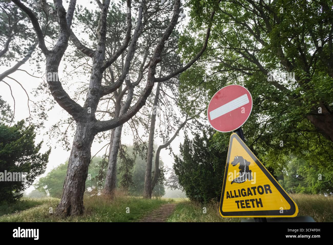 Angleterre, Somerset, Bath, Alexandra Park, interdiction d'entrée et signes de dents d'alligator Banque D'Images