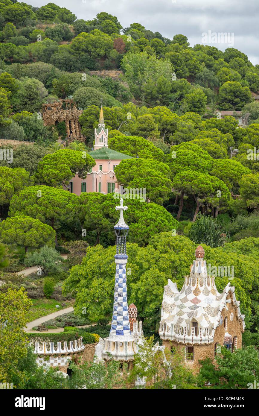 Park Guell par Antonio Gaudi, Park Gueell, Antonio Gaudi architecte, site du patrimoine mondial de l'UNESCO, quartier de Gracia, Barcelone, Catalogne, Espagne, Europe Banque D'Images