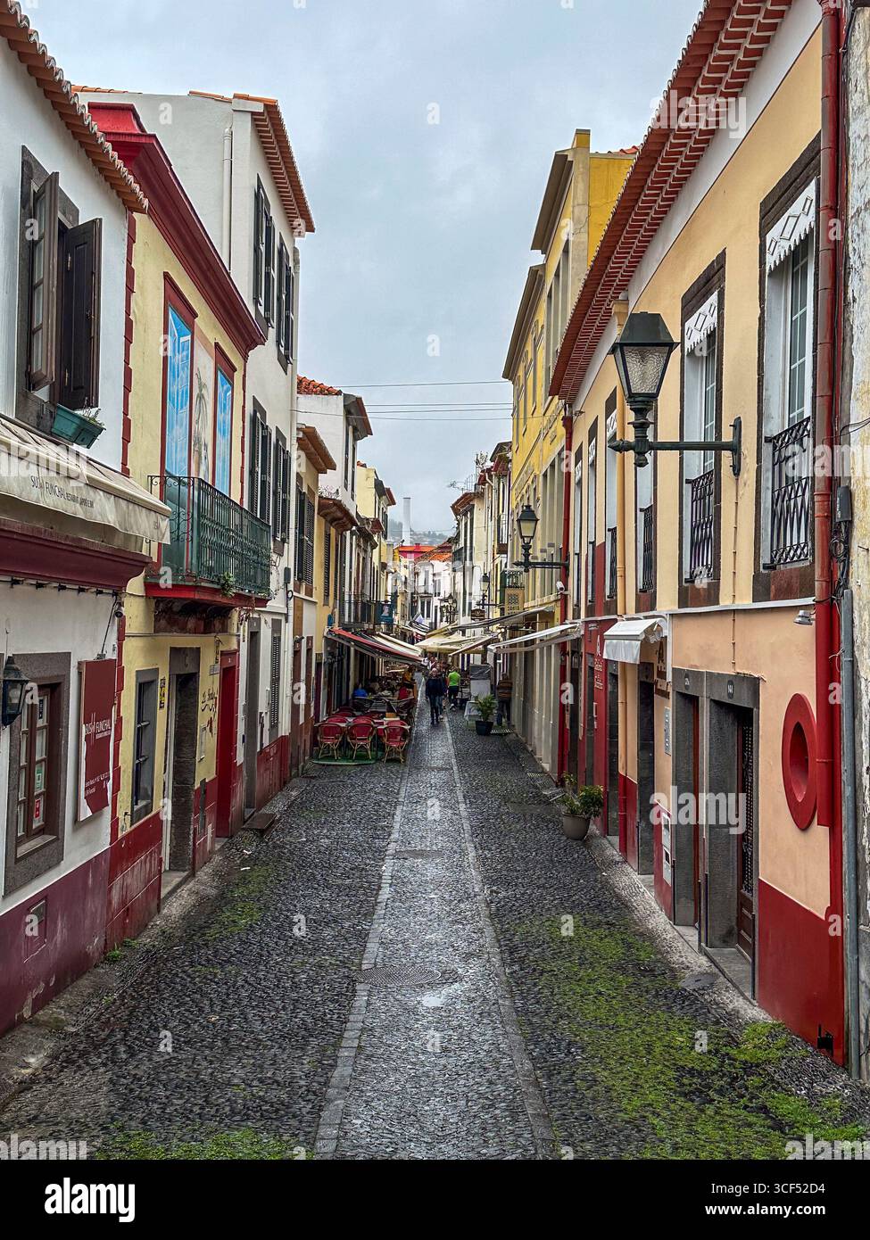 Rue dans la vieille ville de Funchal, Madère. Banque D'Images