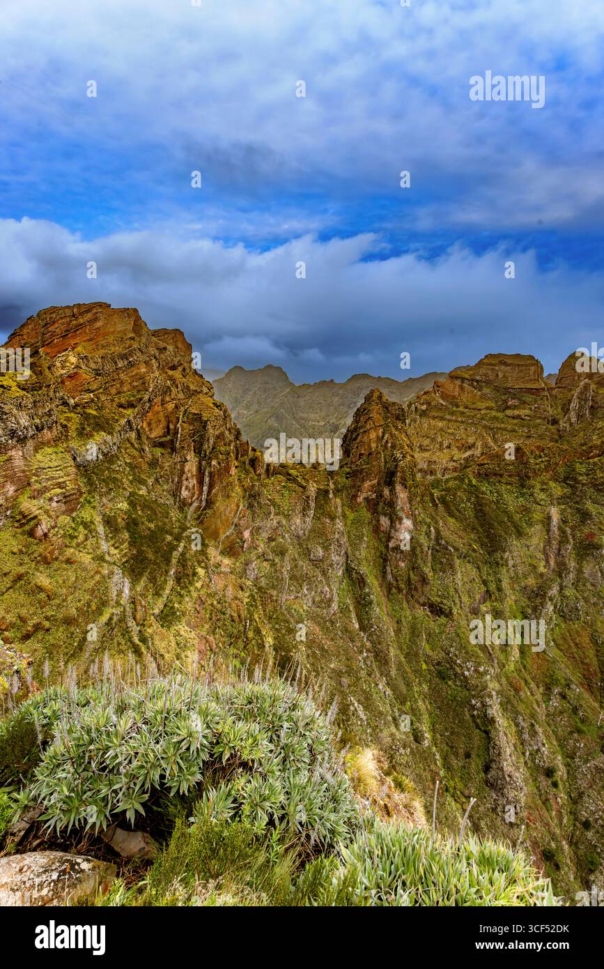 Paysage de montagne à Pico do Arierio sur Madère dans la matinée. Banque D'Images