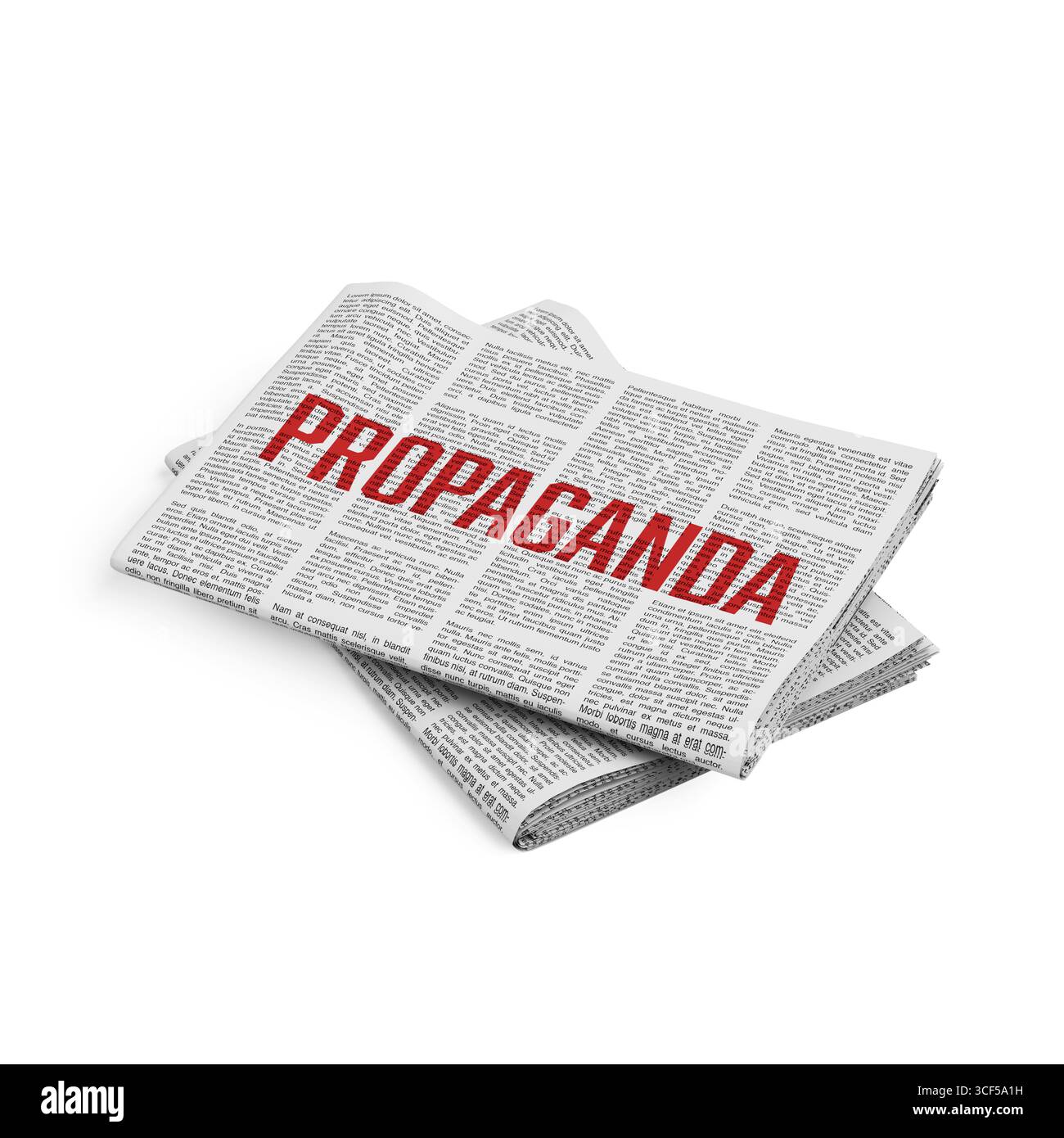 Concept de manipulation des médias. Journal plié avec Propaganda de mot gras sur fond blanc. Rendu 3D. Banque D'Images