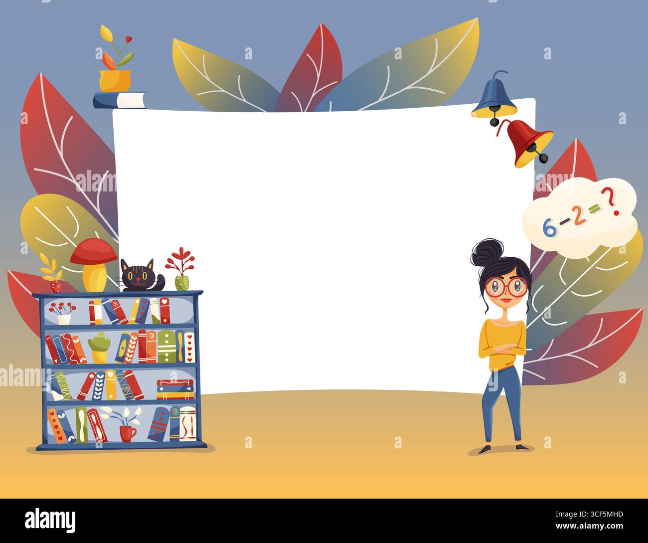 Cadre d'école avec professeur et bibliothèque Illustration de Vecteur