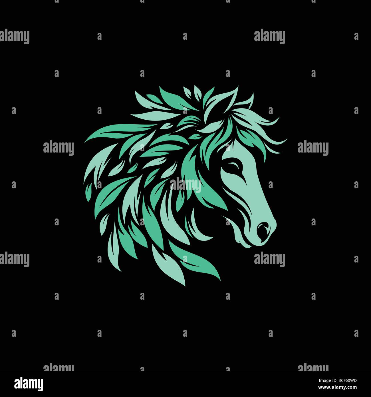 Vector Green Horse Head en mer verte sur fond noir Illustration de Vecteur