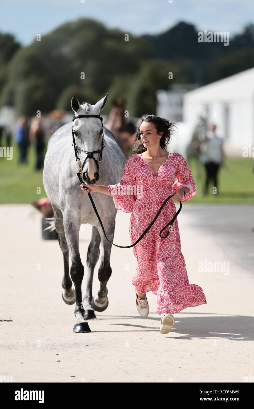 Kirsty Stewart de Grande-Bretagne avec la Dove House lors de la première inspection de chevaux CCI2*-l au Scone Palace International Horse Trials le 20 août 2025, Scone, Royaume-Uni (photo de Maxime David - MXIMD Pictures) Banque D'Images