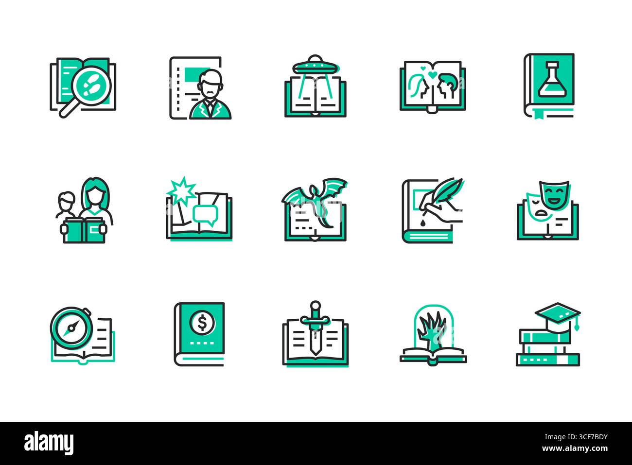 Genres littéraires - ensemble d'icônes de style de conception de ligne Illustration de Vecteur